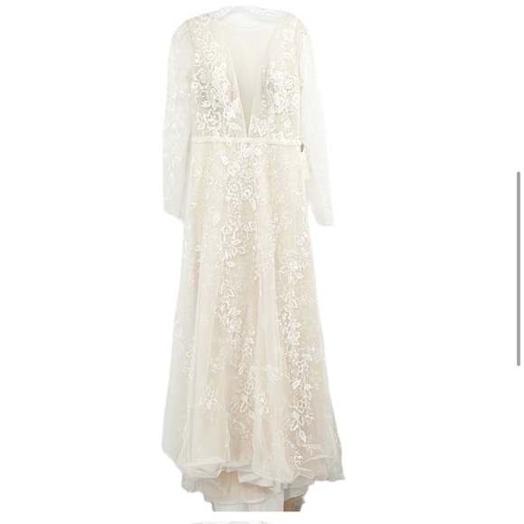 BHLDN Riki Dalal Joan Illusion V-Neck Long Sleeve Lace Wedding Gown size 8 NWT - Picture 5 of 16